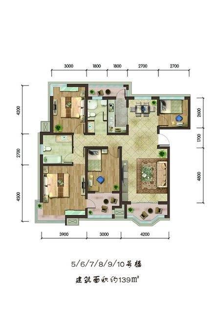 翠岛天成4室3厅2卫139㎡户型图