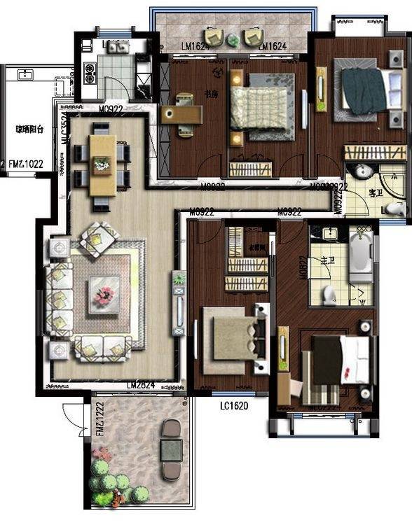 山海豪庭4室2厅2卫208㎡户型图