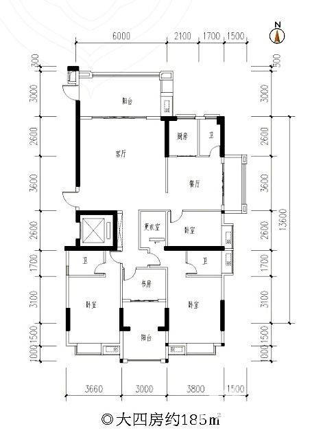 锦绣江南4室2厅3卫185㎡户型图