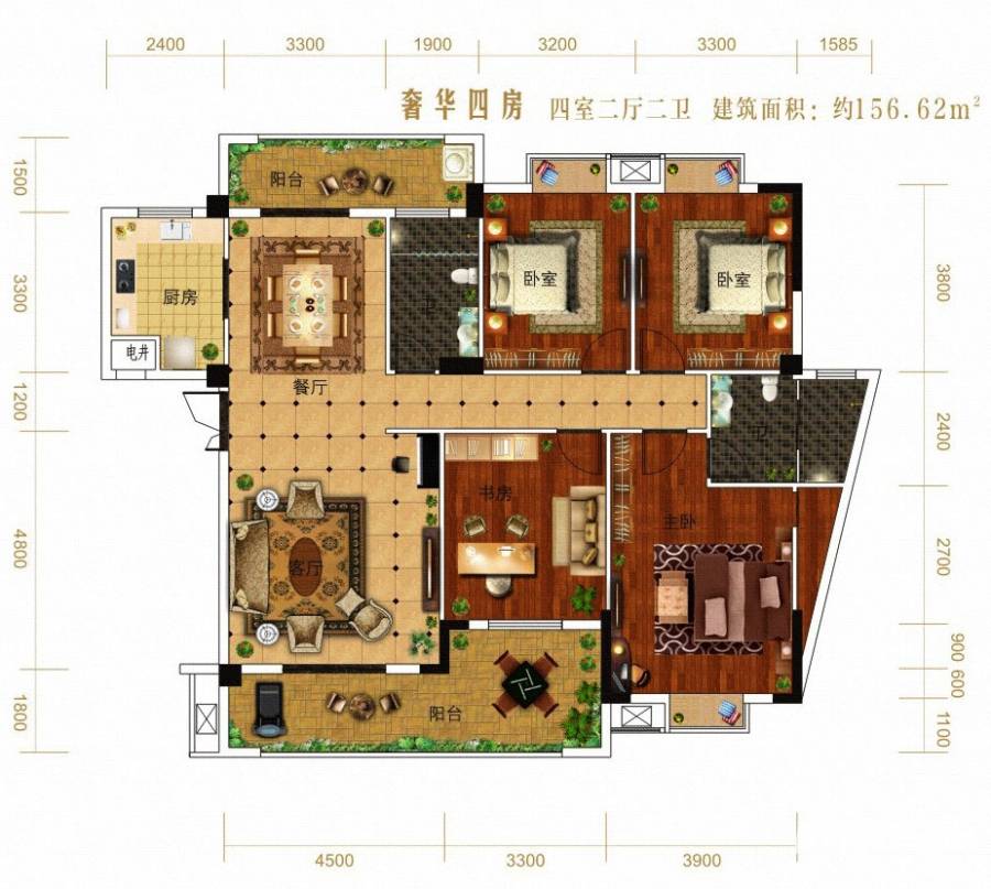 磨基山旅游综合体4室2厅2卫156.6㎡户型图