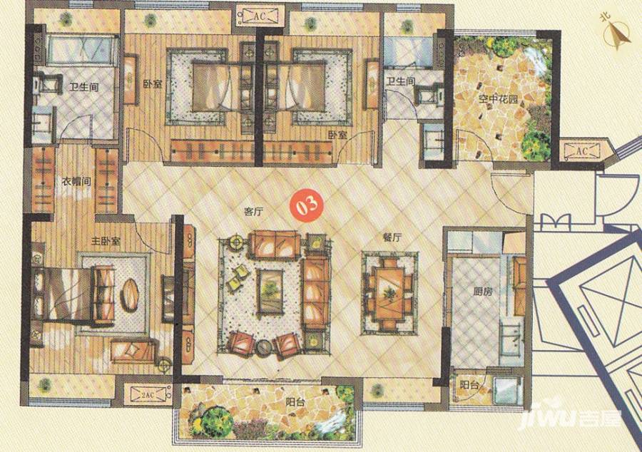 绿地香树花园3室2厅2卫132㎡户型图