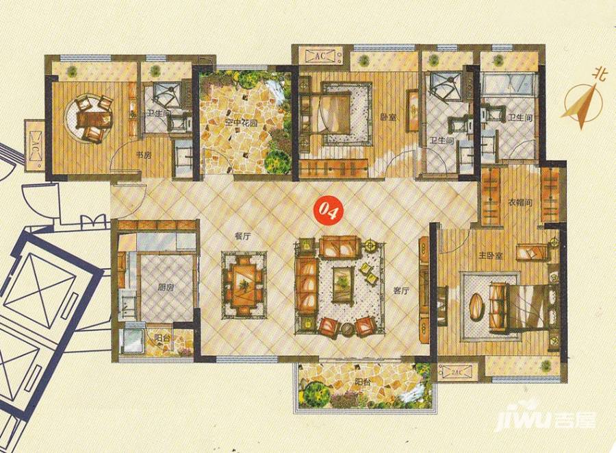 绿地香树花园3室2厅2卫140㎡户型图