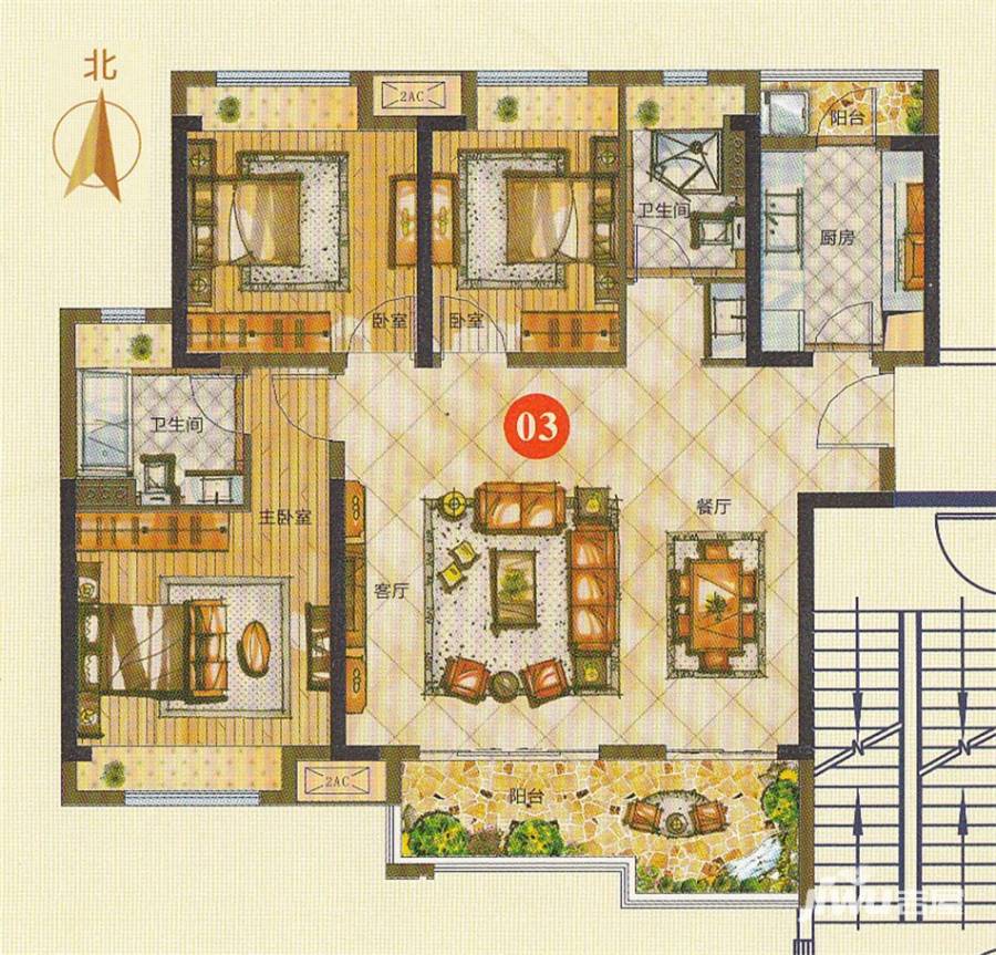 绿地香树花园3室2厅2卫114㎡户型图