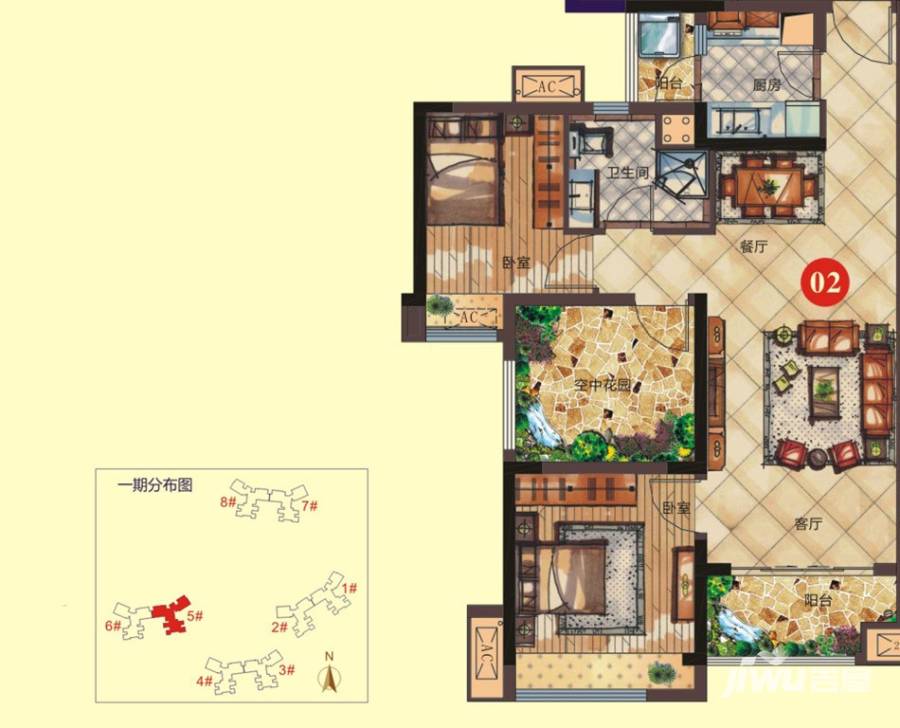 佛山绿地香树花园绿地香树花城户型图 5栋02单元 84㎡户型图_首付金额