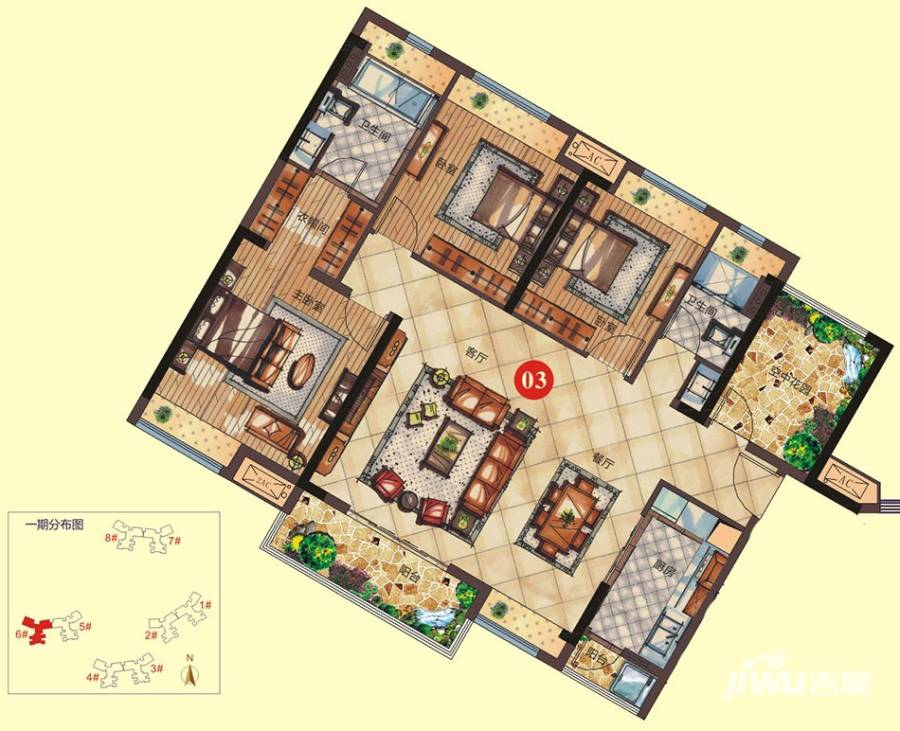 绿地香树花园4室2厅3卫131㎡户型图