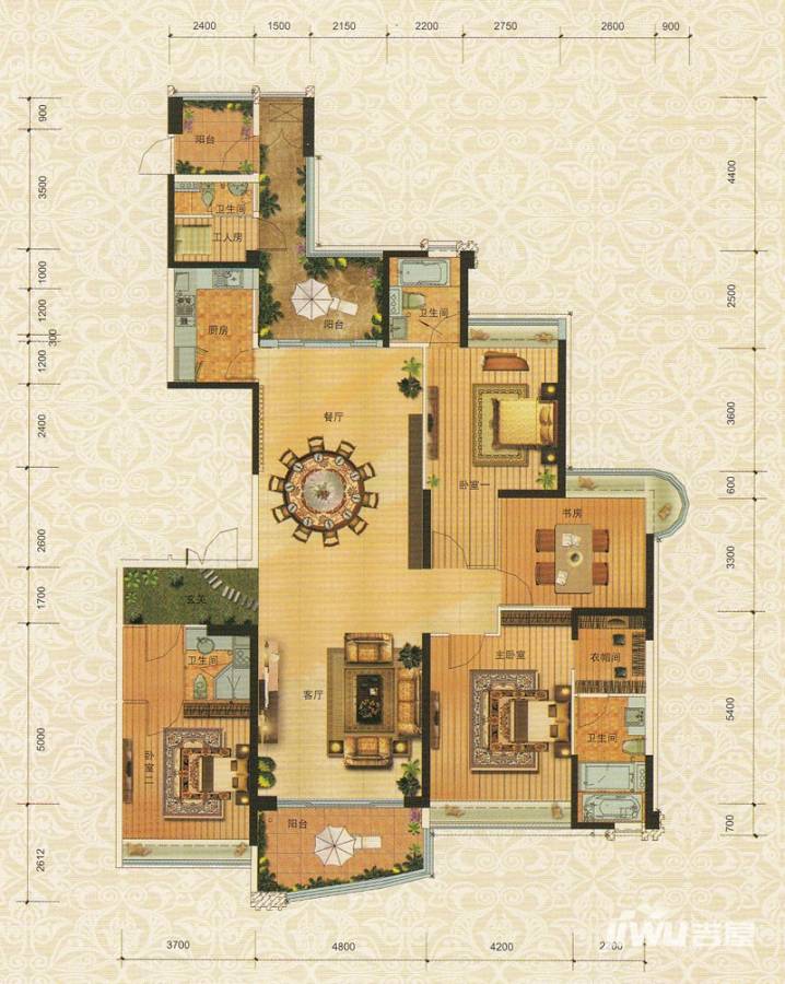 乐从雅居乐花园5室2厅4卫232㎡户型图