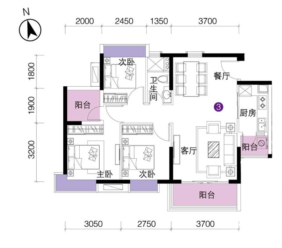 上林苑普通住宅91㎡户型图