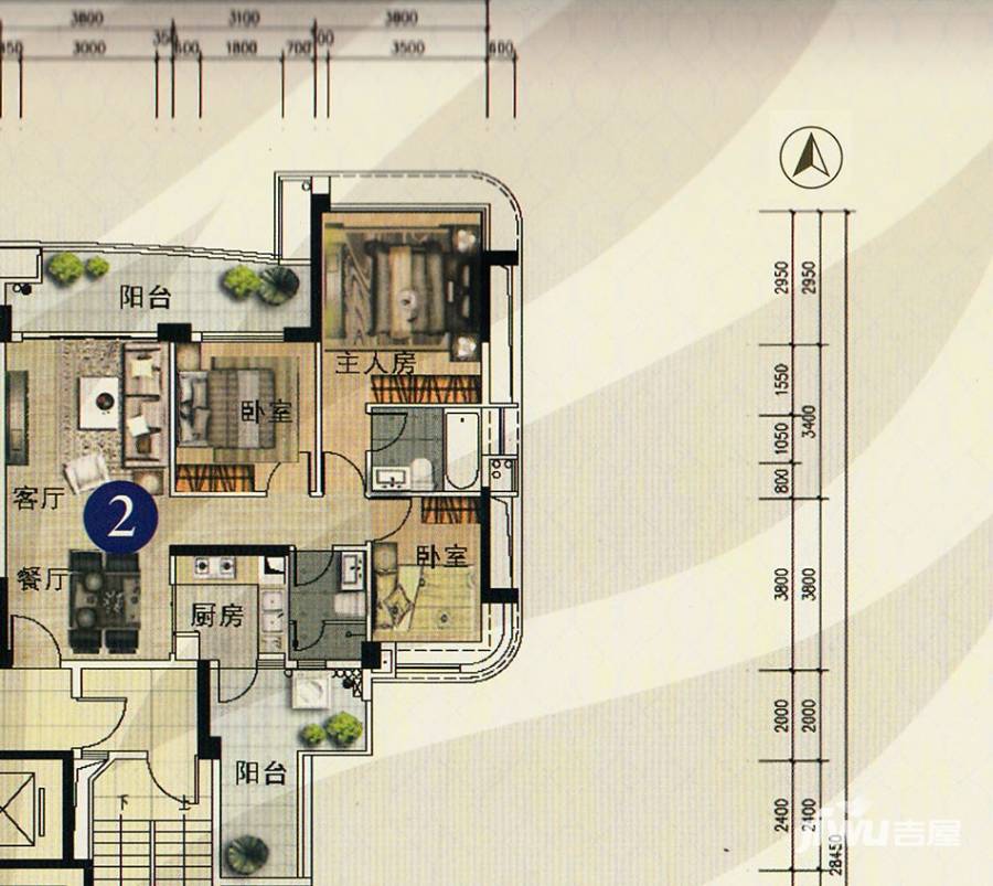 雅居乐新城湾畔3室2厅2卫119㎡户型图