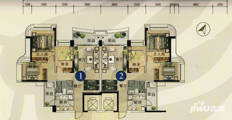 雅居乐新城湾畔3室2厅1卫103㎡户型图