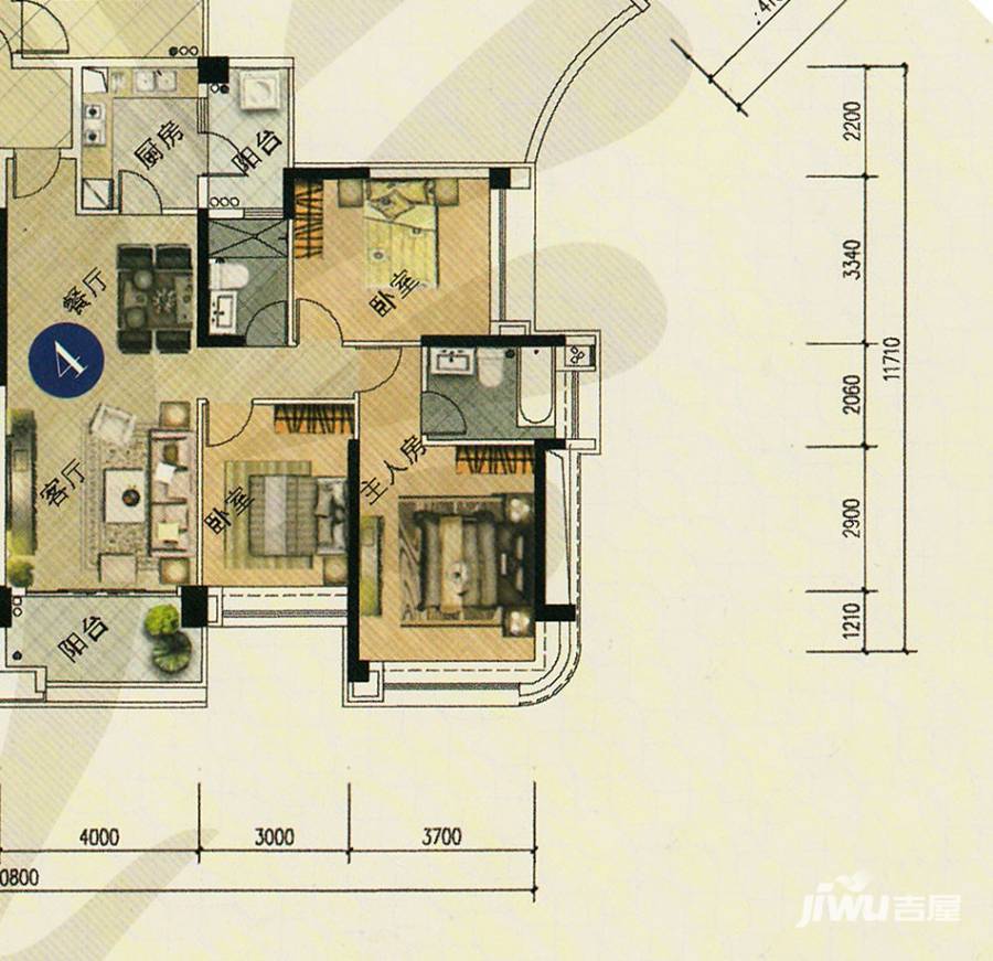 雅居乐新城湾畔3室2厅2卫113㎡户型图