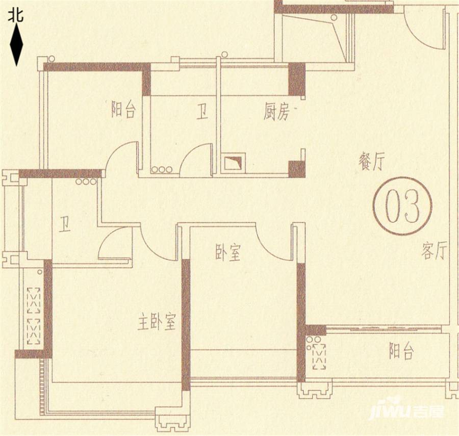 滨江1号3室2厅2卫户型图