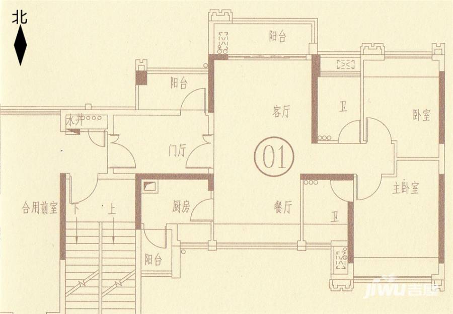 滨江1号3室2厅2卫户型图