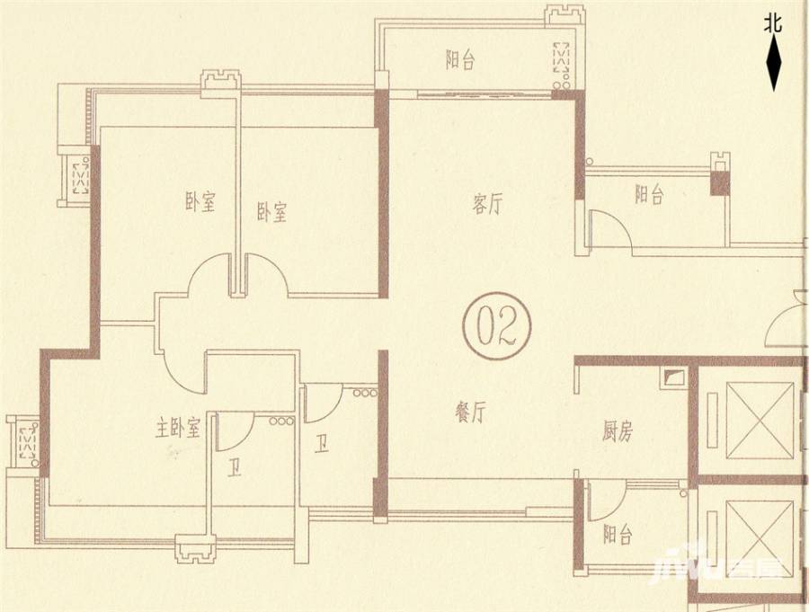 滨江1号4室2厅2卫户型图