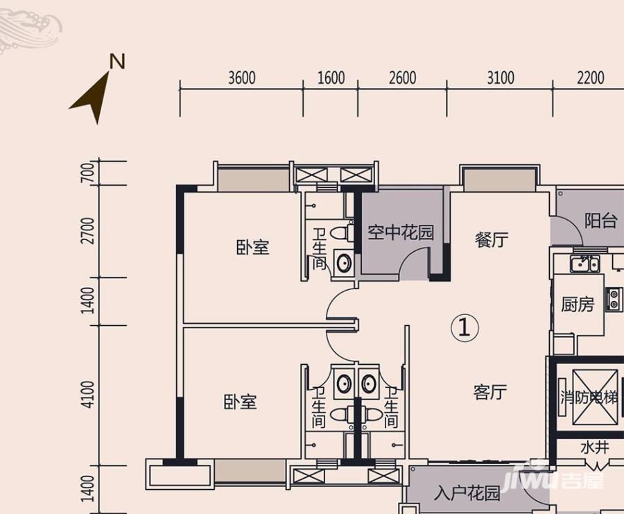 中恒广场3室2厅3卫113㎡户型图