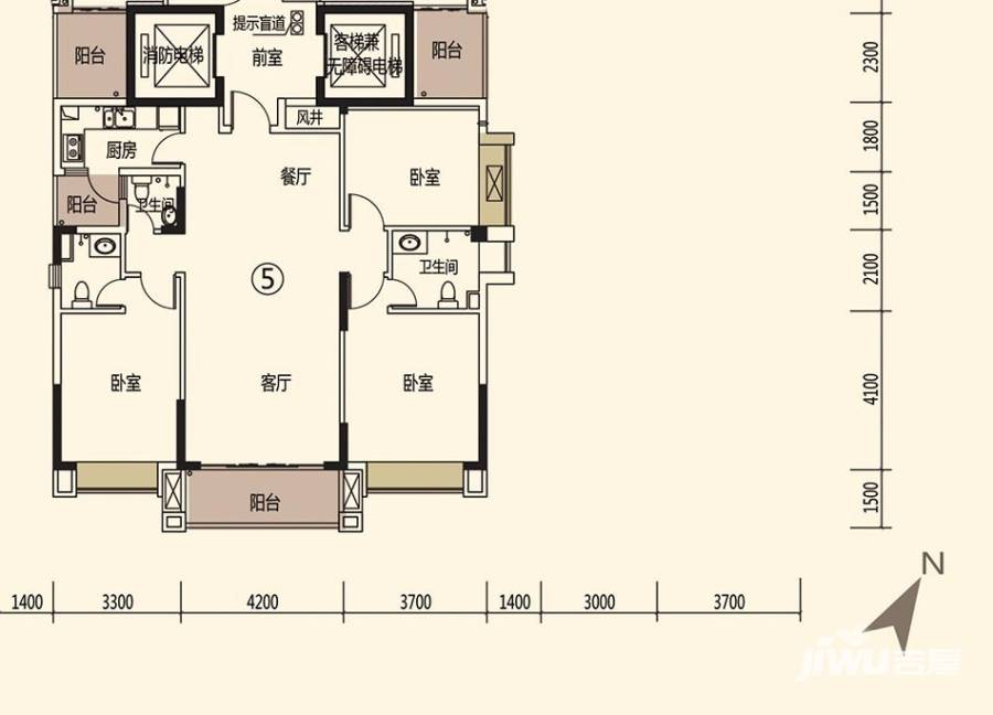 中恒广场3室2厅3卫121㎡户型图