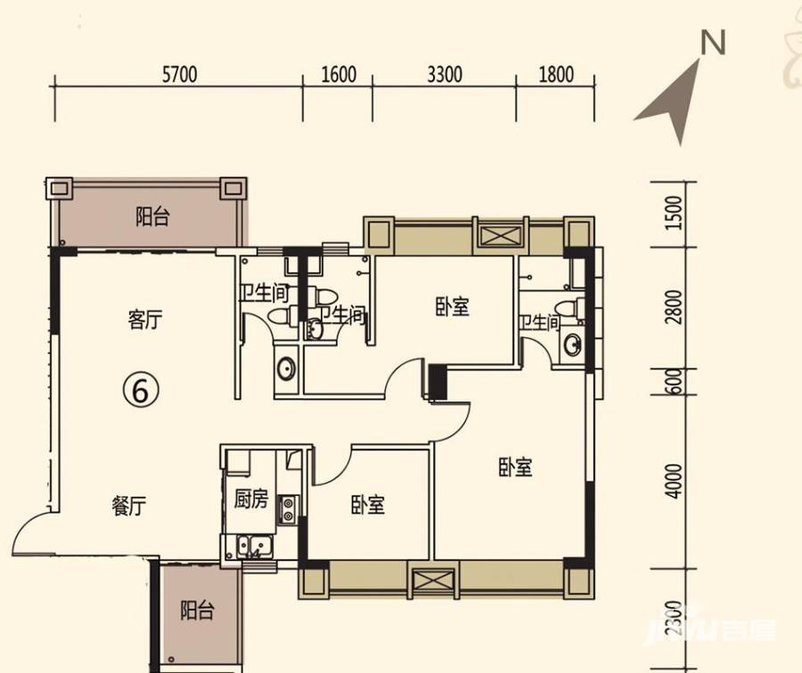 中恒广场3室2厅3卫110㎡户型图