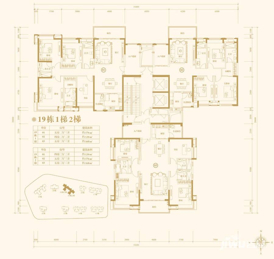 保利中央公馆户型图 19栋1/2梯