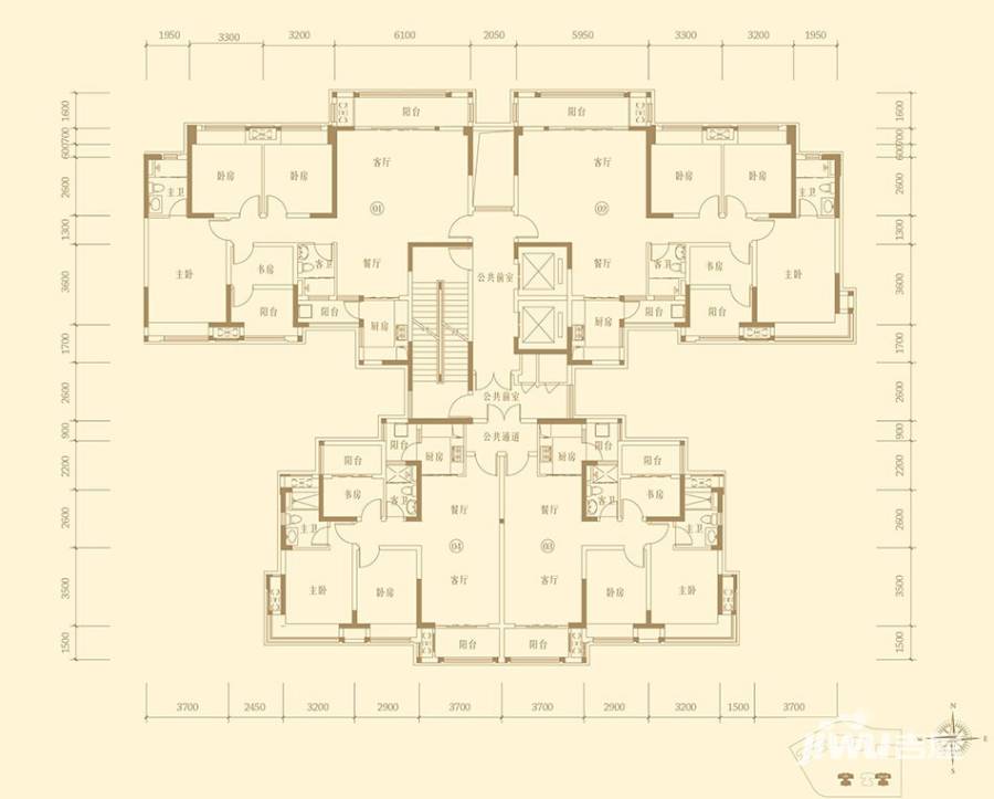 保利中央公馆户型图 1栋2梯/2栋 平面图