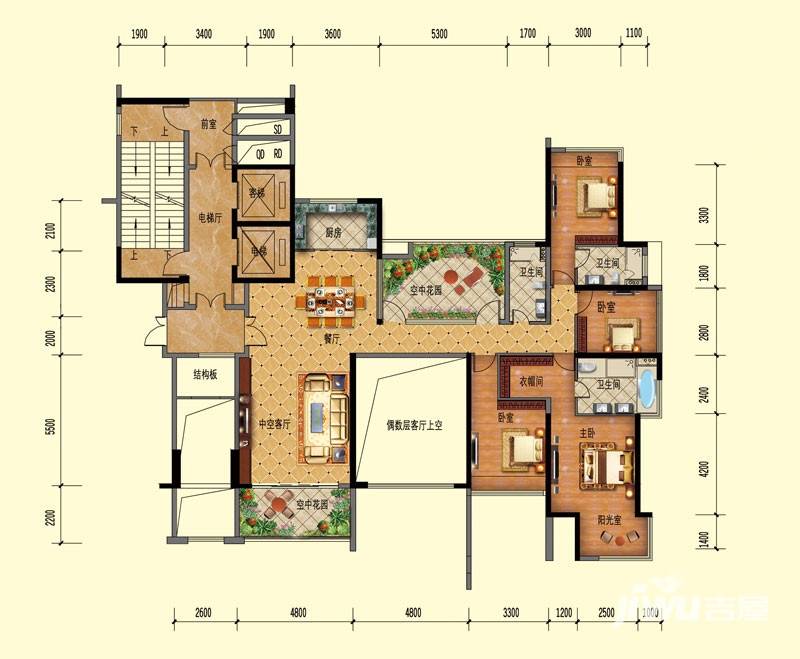 十里方圆3室2厅3卫193㎡户型图