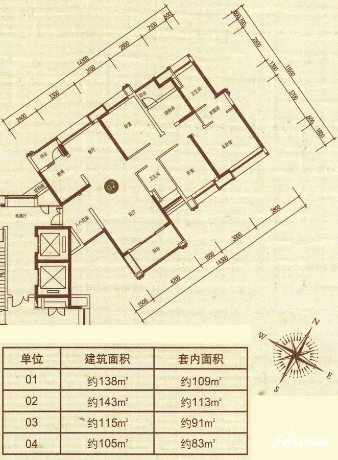 保利中环广场4室2厅2卫143㎡户型图