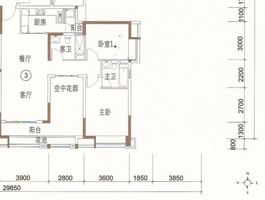 保利中环广场3室2厅2卫109㎡户型图