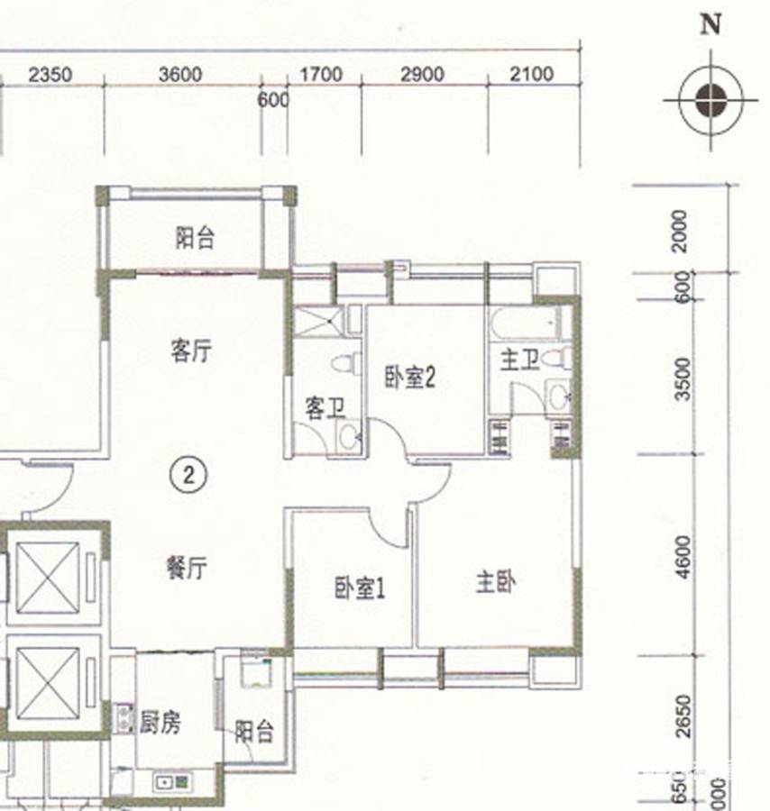 保利中环广场3室2厅2卫106㎡户型图