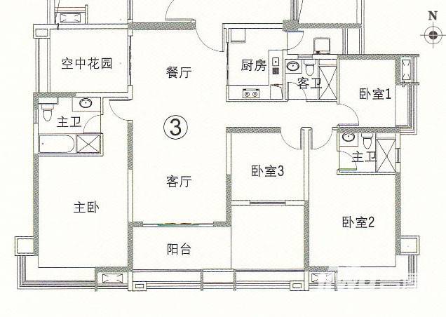 保利中环广场4室2厅3卫138㎡户型图