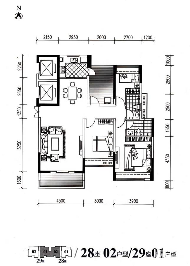 汇银W新港湾4室2厅2卫128㎡户型图