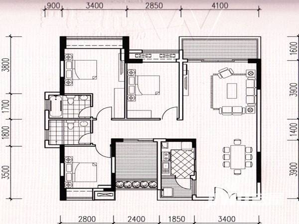 汇银W新港湾4室2厅2卫113㎡户型图