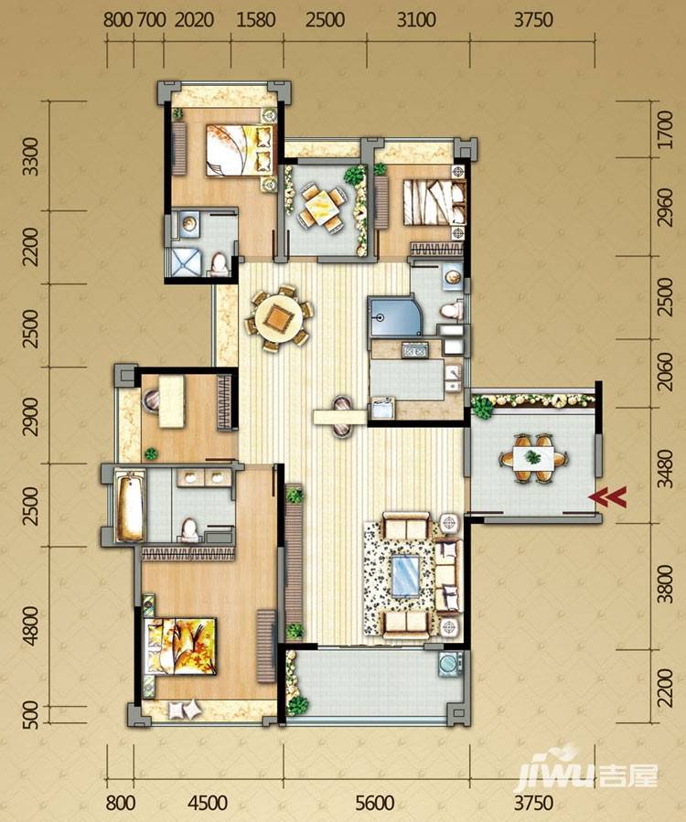 保利上城4室2厅3卫188㎡户型图