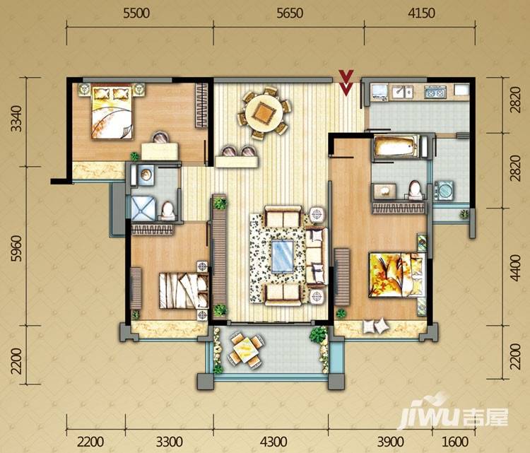 保利上城3室2厅2卫143㎡户型图