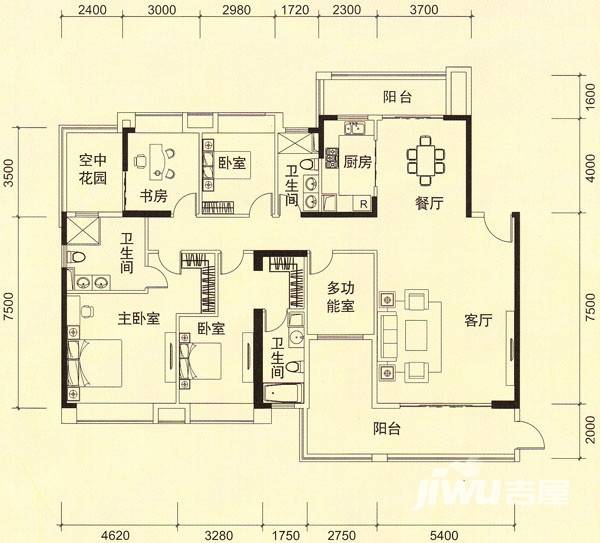 保利上城5室2厅3卫240㎡户型图