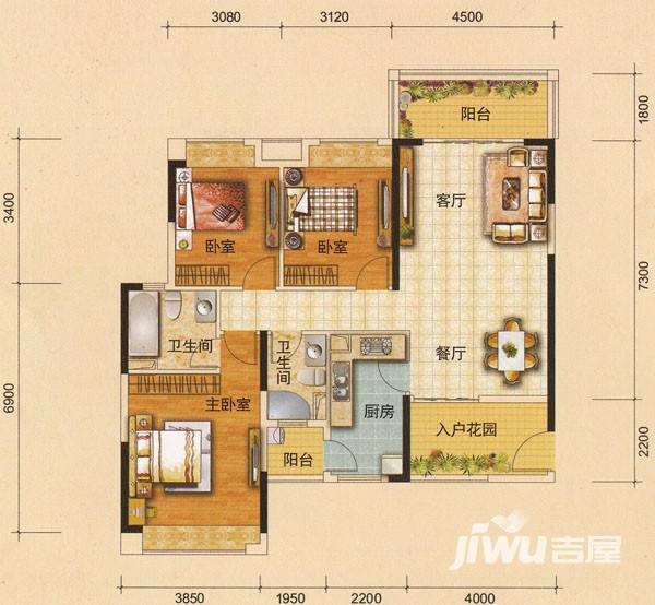 保利上城3室2厅2卫124㎡户型图