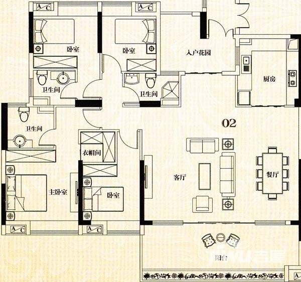 明珠湾4室2厅3卫182㎡户型图
