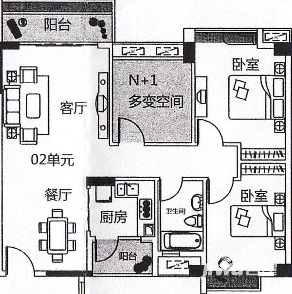 丽日名都普通住宅96.3㎡户型图