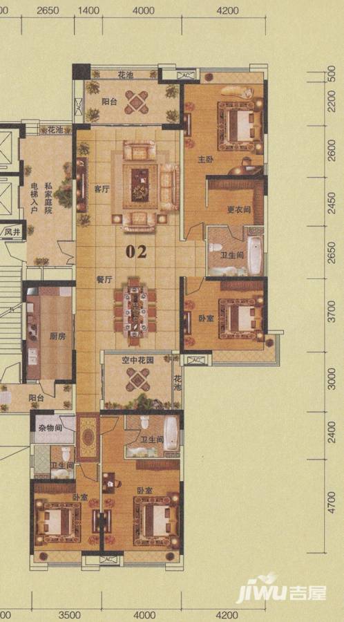 保利德胜湾4室2厅3卫201㎡户型图