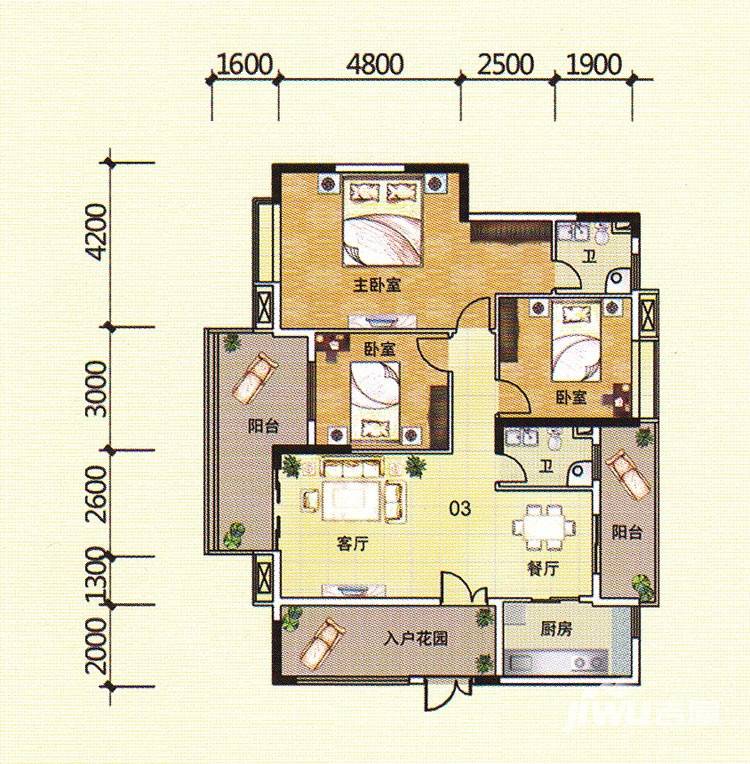 山林水语3室2厅2卫131㎡户型图