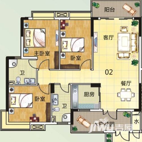 山林水语3室2厅2卫114㎡户型图