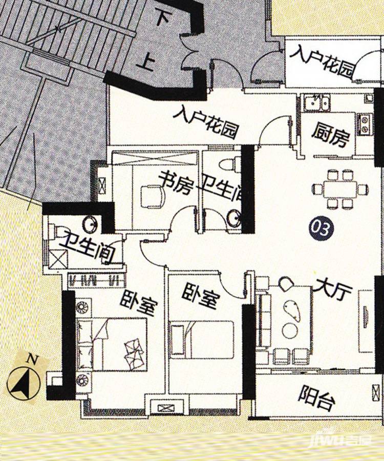 世博嘉园3室2厅2卫106.1㎡户型图