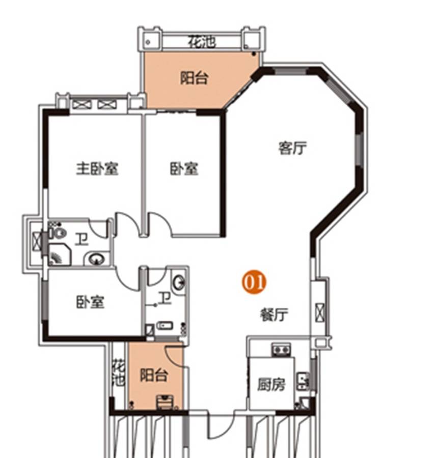 绿湖爱伦堡3室2厅2卫152㎡户型图