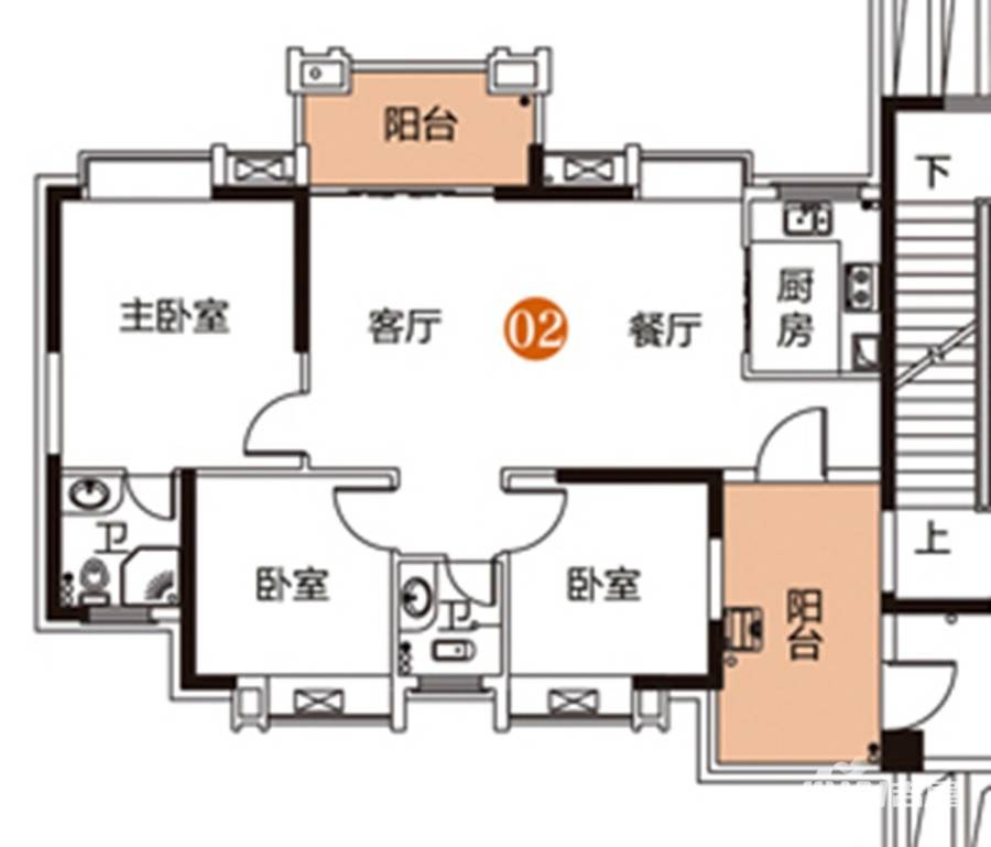 绿湖爱伦堡3室2厅2卫105.3㎡户型图