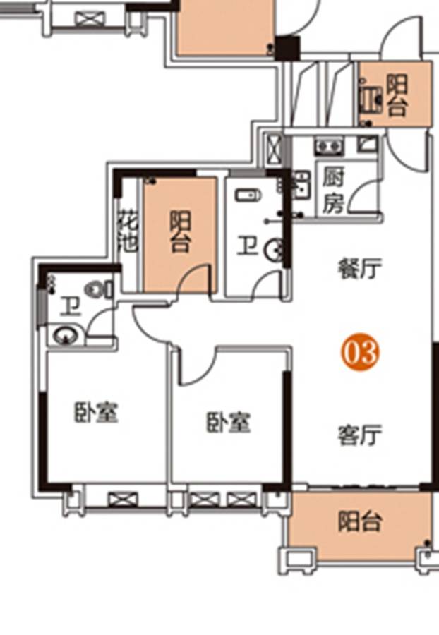 绿湖爱伦堡3室2厅2卫105.9㎡户型图