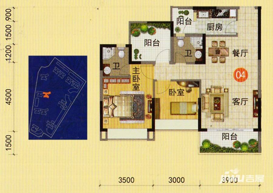 柏悦华府普通住宅88.9㎡户型图