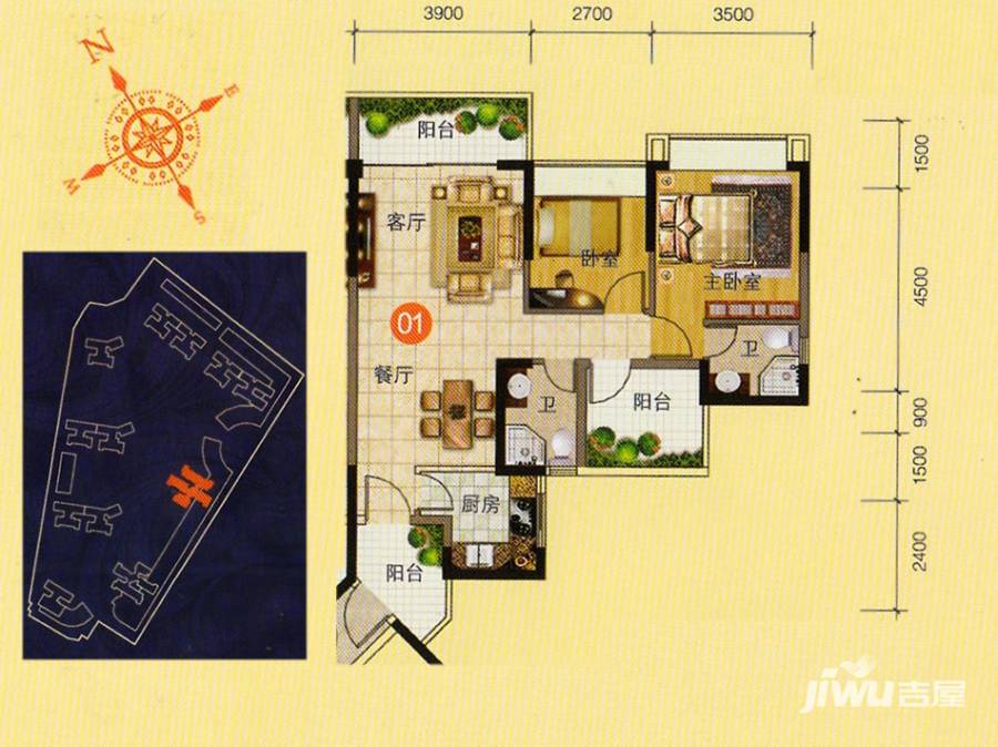 柏悦华府普通住宅87.3㎡户型图