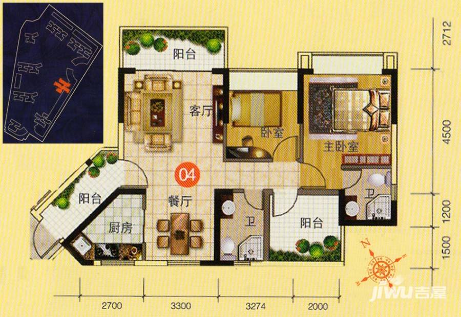 柏悦华府普通住宅84.7㎡户型图