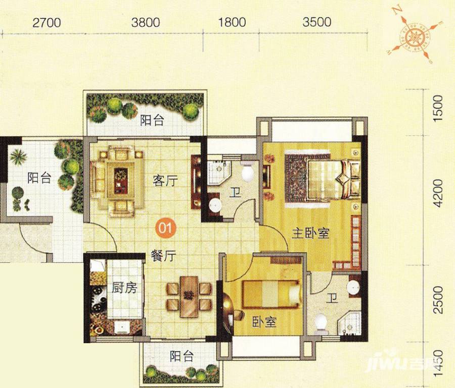 柏悦华府普通住宅86.5㎡户型图