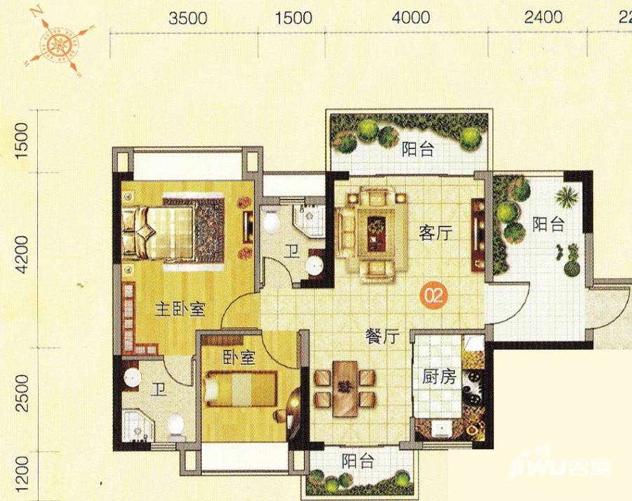 柏悦华府普通住宅86㎡户型图