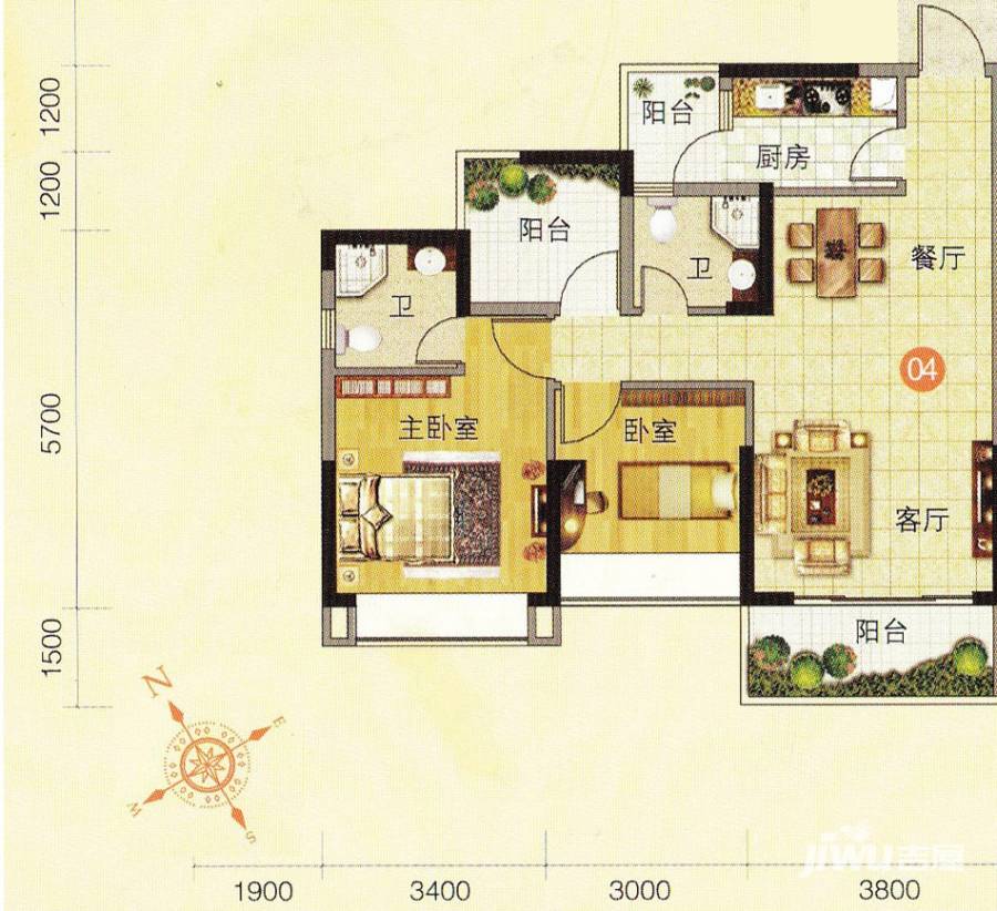 柏悦华府普通住宅90.1㎡户型图