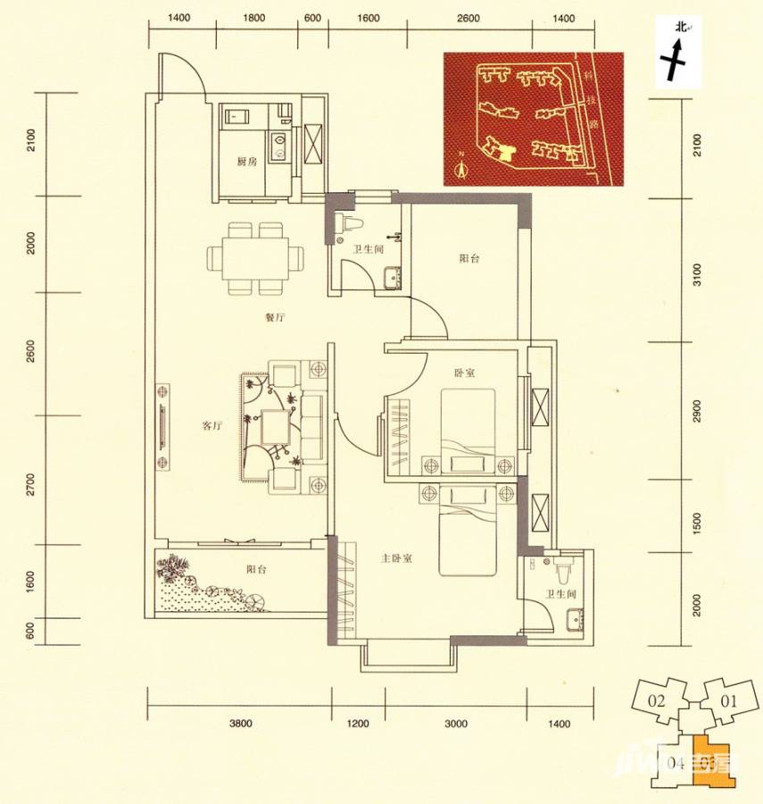 锦绣北苑普通住宅91㎡户型图