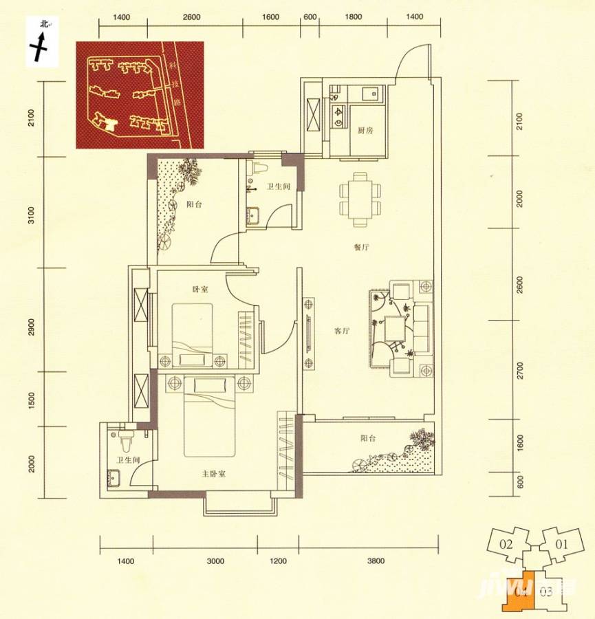 锦绣北苑普通住宅91㎡户型图